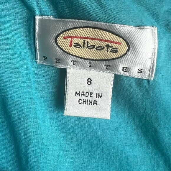 Talbots Fit Flare Green Teal Floral 100% Cotton Strap feminine Summer Dress 8P - Picture 8 of 11